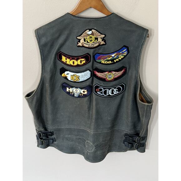 Vintage Harley Davidson Genuine Leather Vest XXL Seven 90’s Hog Patches